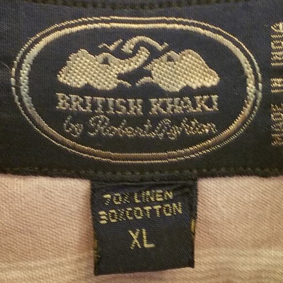 British Khaki by Robert Lighton Tan Linen/Cotton Stripe Button Down Shirt XL - Picture 7 of 7